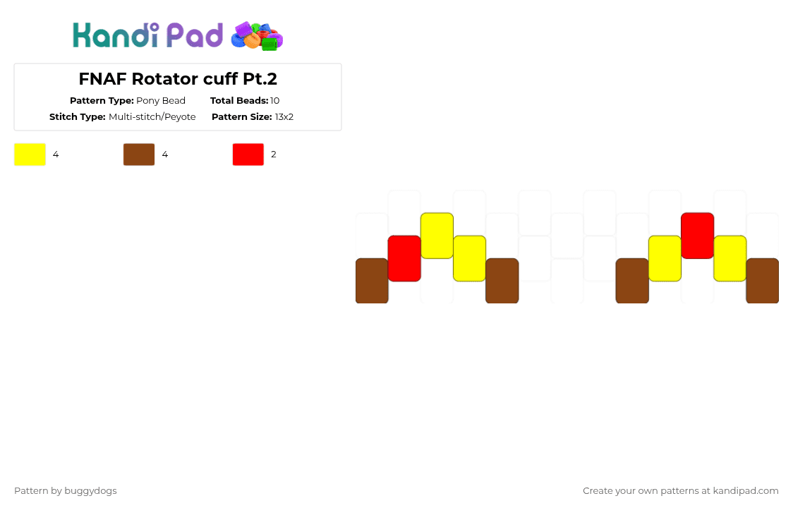 FNAF Rotator cuff Pt.2 - Pony Bead Pattern by buggydogs on Kandi Pad - yellow,red,fnaf,pizza,rotatorcuff,pt2