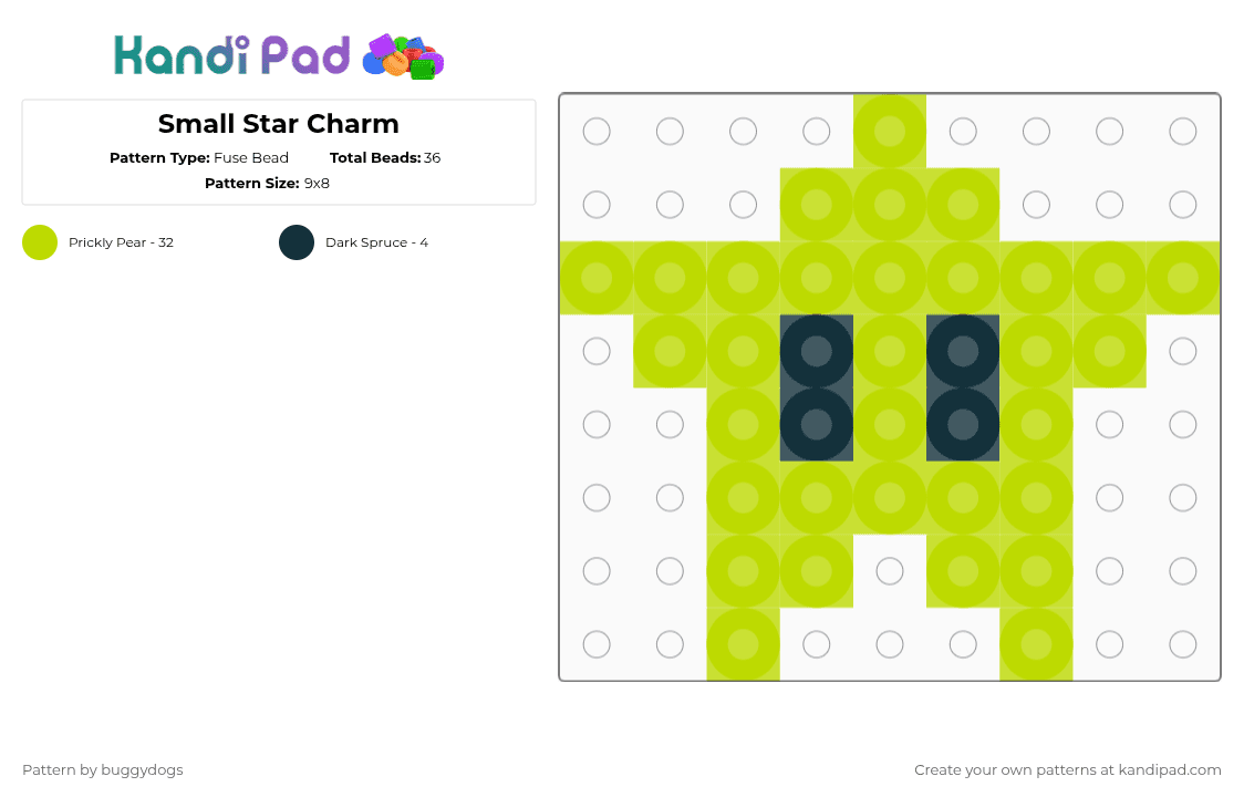 Small Star Charm - Fuse Bead Pattern by buggydogs on Kandi Pad - green,mario,star,fusebead