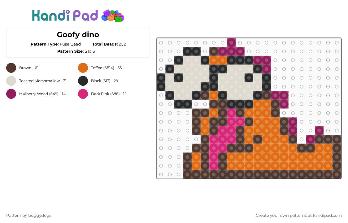 Goofy dino - Fuse Bead Pattern by buggydogs on Kandi Pad - brown,orange,dino,fusebead