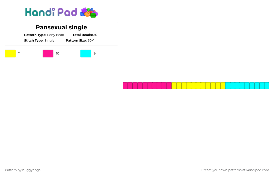 Pansexual single - Pony Bead Pattern by buggydogs on Kandi Pad - pink,yellow