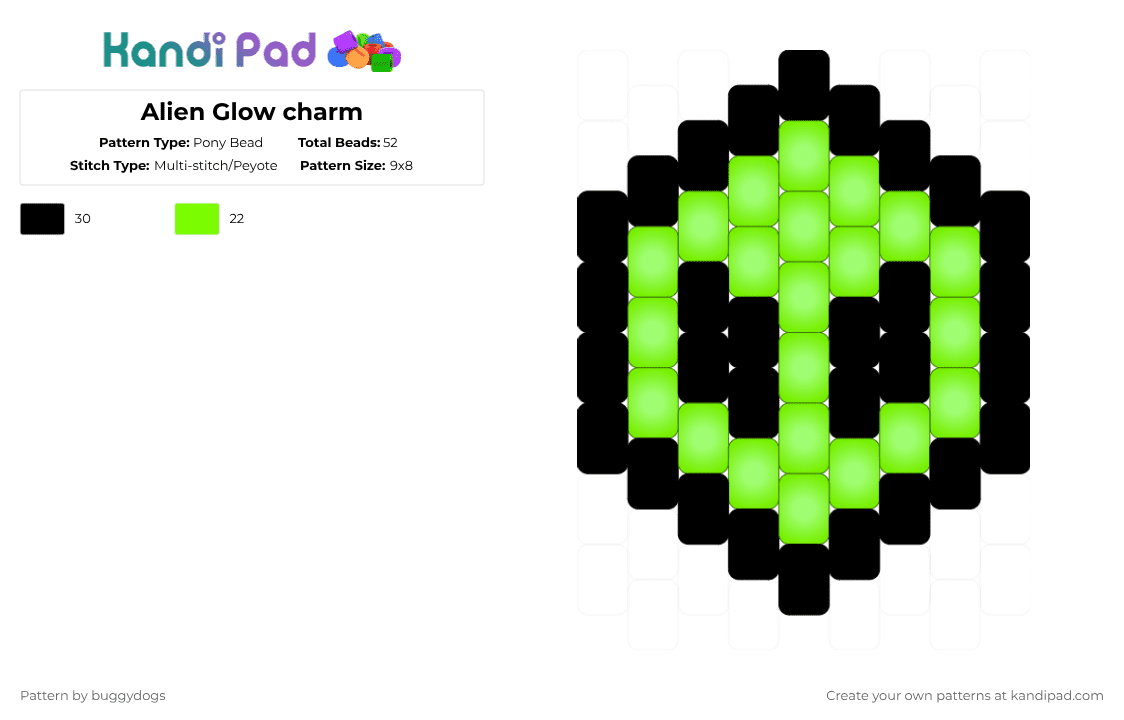 Alien Glow charm - Pony Bead Pattern by buggydogs on Kandi Pad - black,green