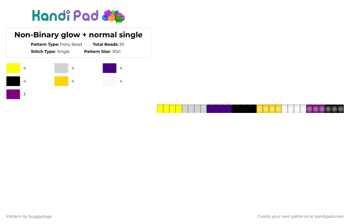 Non-Binary glow + normal single - Pony Bead Pattern by buggydogs on Kandi Pad - yellow