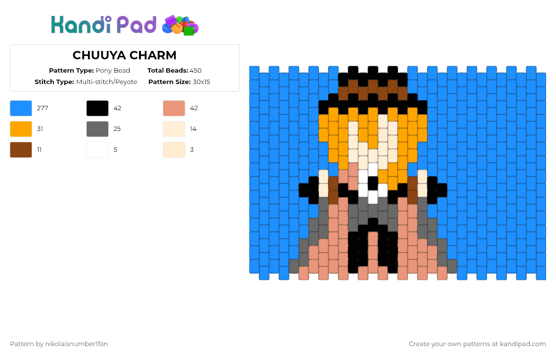CHUUYA CHARM - Pony Bead Pattern by nikolaisnumber1fan on Kandi Pad - light blue