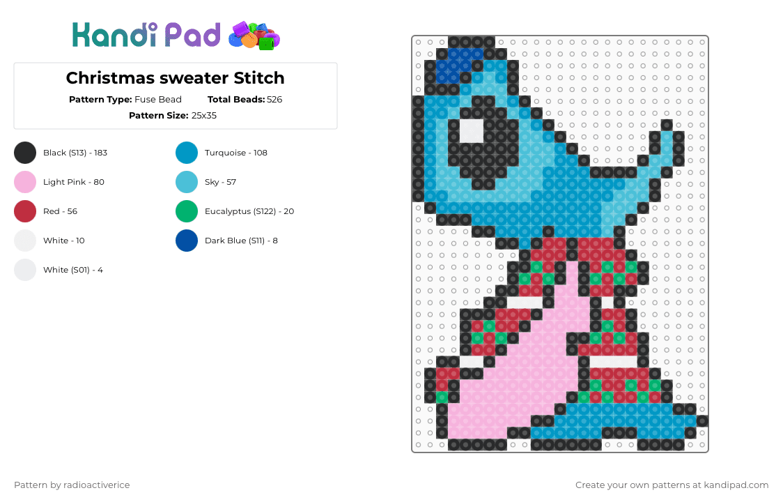 Christmas sweater Stitch - Fuse Bead Pattern by radioactiverice on Kandi Pad - pink,light blue