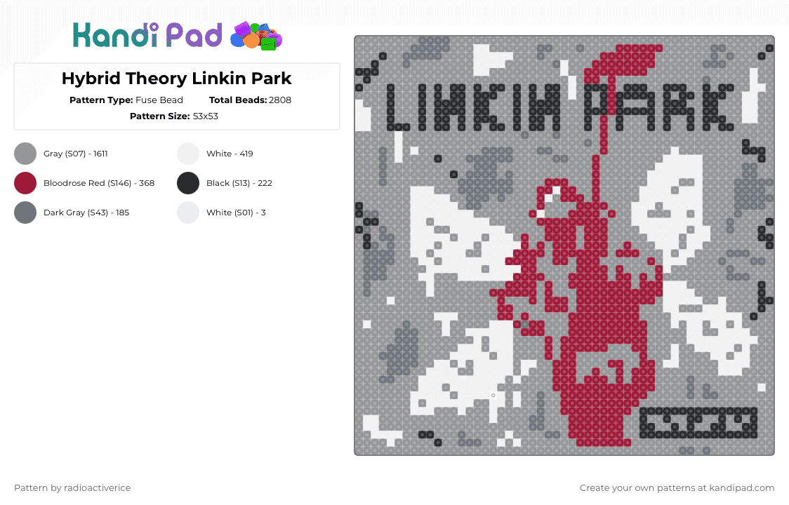 Hybrid Theory Linkin Park - Fuse Bead Pattern by radioactiverice on Kandi Pad - gray