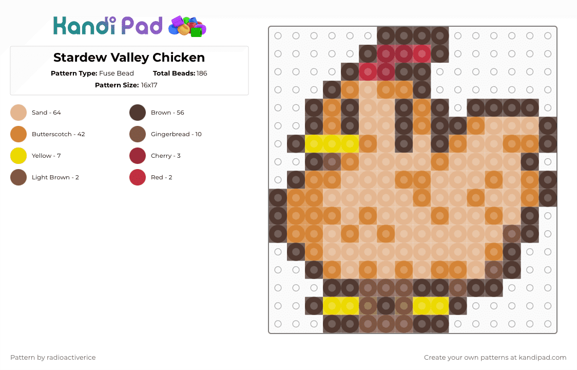 Stardew Valley Chicken - Fuse Bead Pattern by radioactiverice on Kandi Pad - brown,orange,beige