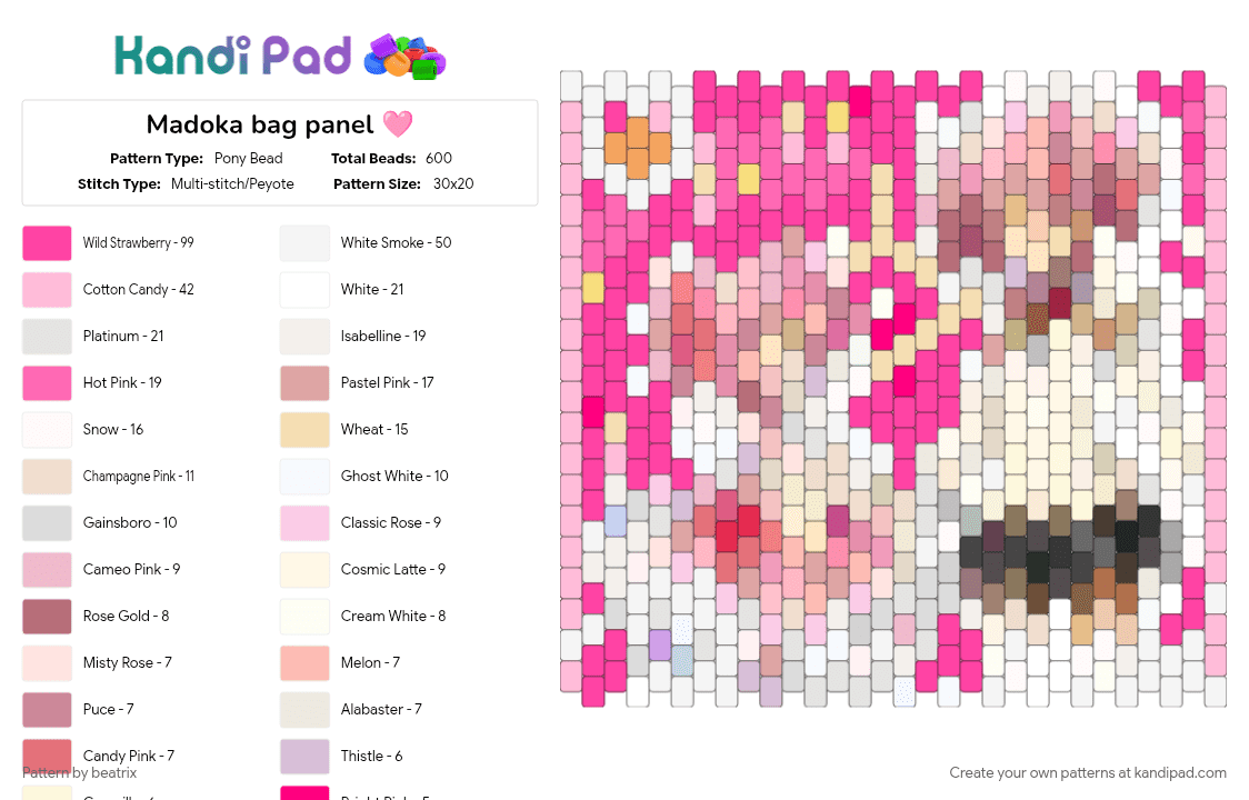 Madoka bag panel 🩷 - Pony Bead Pattern by beatrix on Kandi Pad - bag panel, madoka, madoka kaname, madoka magica, puella magi madoka magica