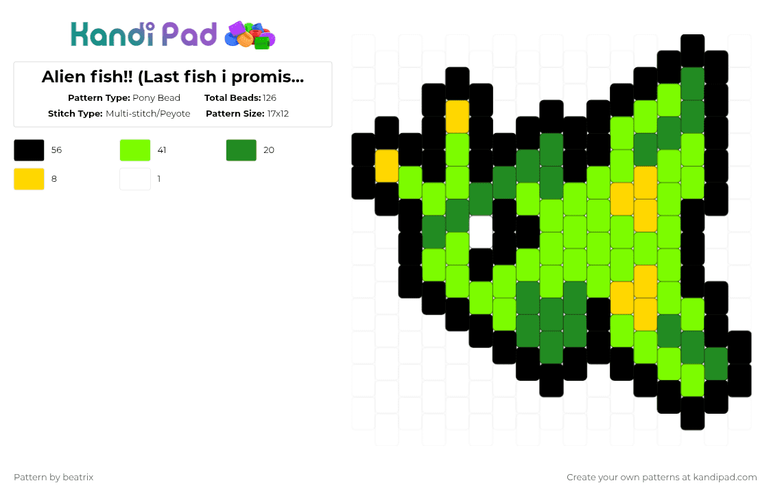 Alien fish!! (Last fish i promise i just really like fish) - Pony Bead Pattern by beatrix on Kandi Pad - green,alien,fish,silly,gnarp