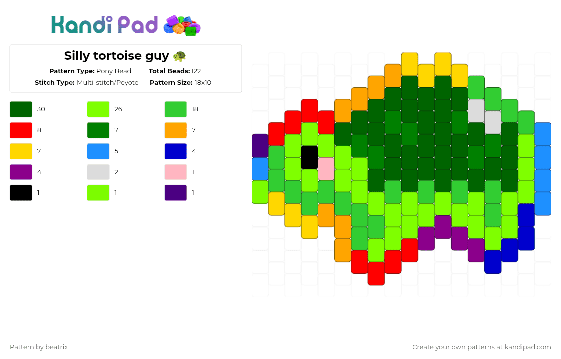 Silly tortoise guy 🐢 - Pony Bead Pattern by beatrix on Kandi Pad - tortoise,turtle,rainbow,charm