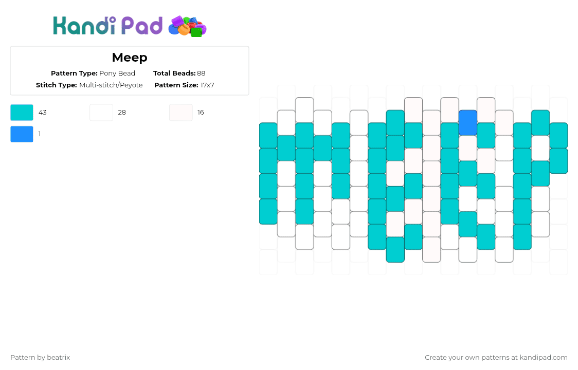 Meep - Pony Bead Pattern by beatrix on Kandi Pad - light blue, white