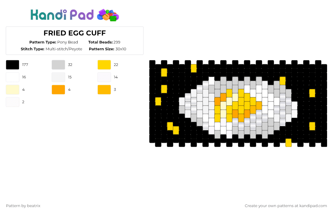 FRIED EGG CUFF - Pony Bead Pattern by beatrix on Kandi Pad - black,white,yellow,cotdcooking,egg