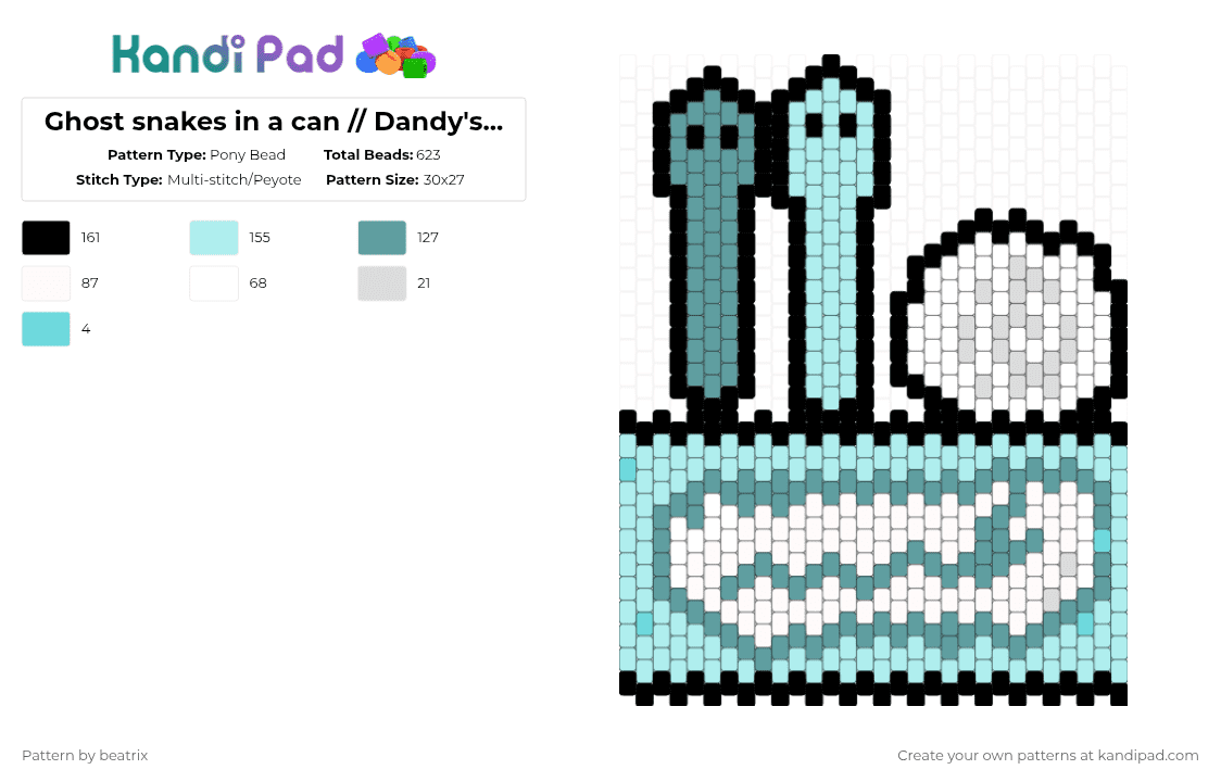 Ghost snakes in a can // Dandy\'s world 👻🐍 - Pony Bead Pattern by beatrix on Kandi Pad - light blue,teal,dandys world,connie,trinket,ghost,snakes,can,connie dandys world