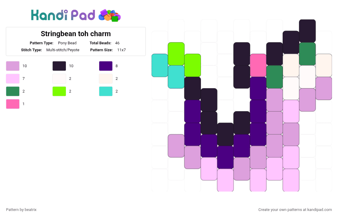 Stringbean toh charm - Pony Bead Pattern by beatrix on Kandi Pad - pink,purple