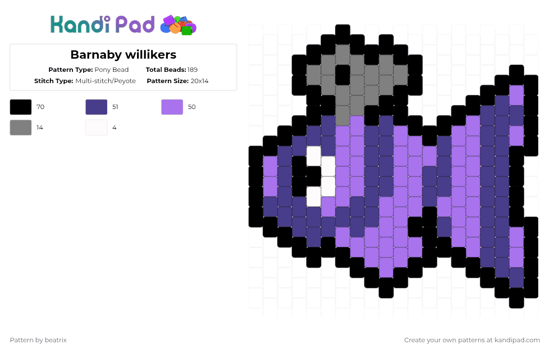 Barnaby willikers - Pony Bead Pattern by beatrix on Kandi Pad - purple,pink,finn,barnaby,dandys world,dw