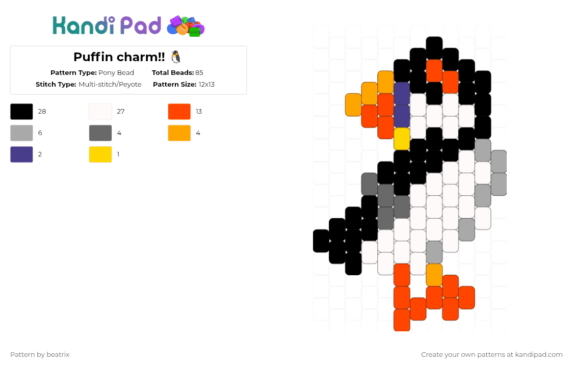 Puffin charm!! 🐧 - Pony Bead Pattern by beatrix on Kandi Pad - white,red,beige,puffin,bird,seabird