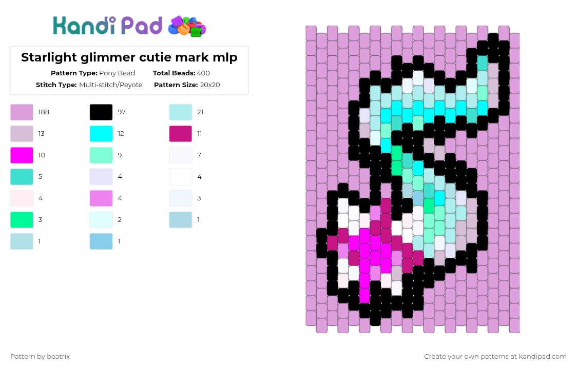 Starlight glimmer cutie mark mlp - Pony Bead Pattern by beatrix on Kandi Pad - pink,my little pony,starlight,starlight glimmer,cutiemark,cutie mark,mlp,kandi,coquette