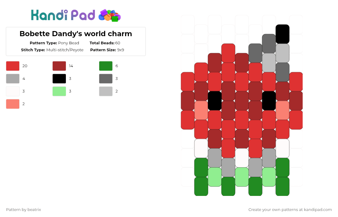 Bobette Dandy\'s world charm - Pony Bead Pattern by beatrix on Kandi Pad - red