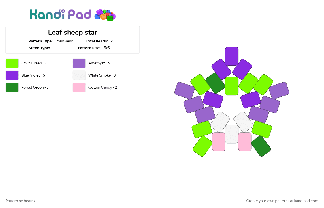 Leaf sheep star - Pony Bead Pattern by beatrix on Kandi Pad - green, purple