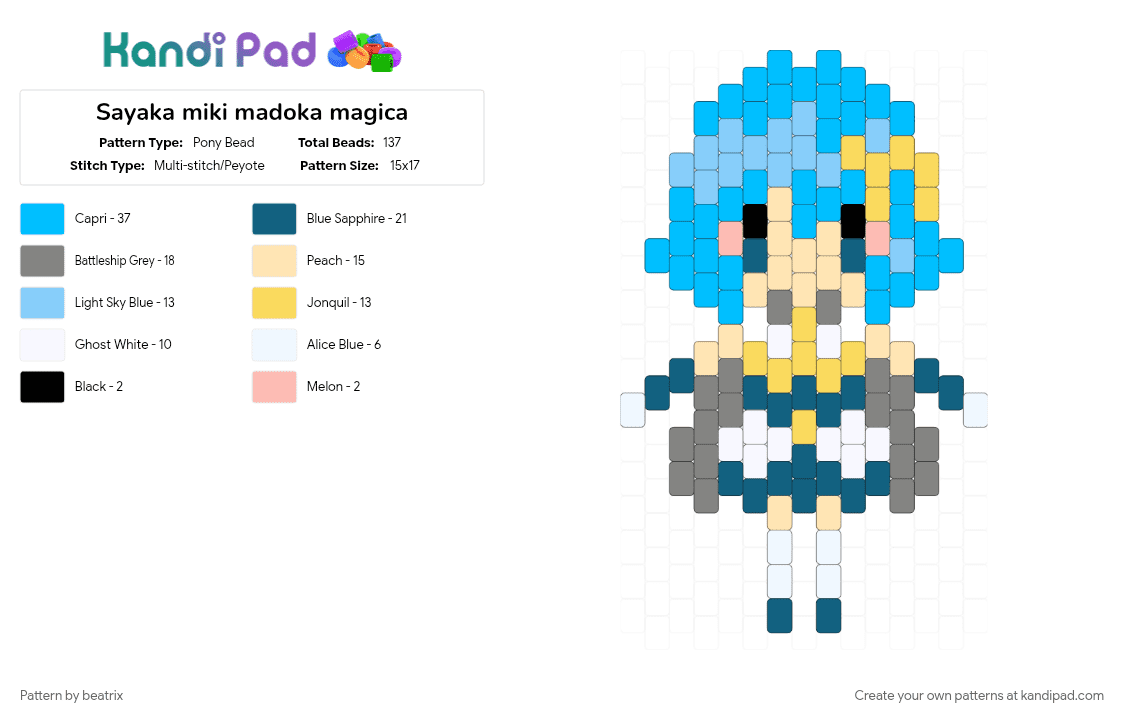 Sayaka miki madoka magica - Pony Bead Pattern by beatrix on Kandi Pad - light blue