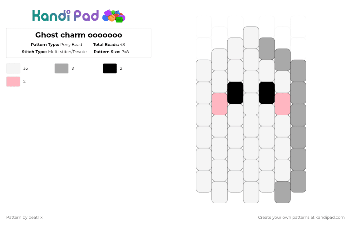 Ghost charm ooooooo - Pony Bead Pattern by beatrix on Kandi Pad - white,beige,ghost m,ghost