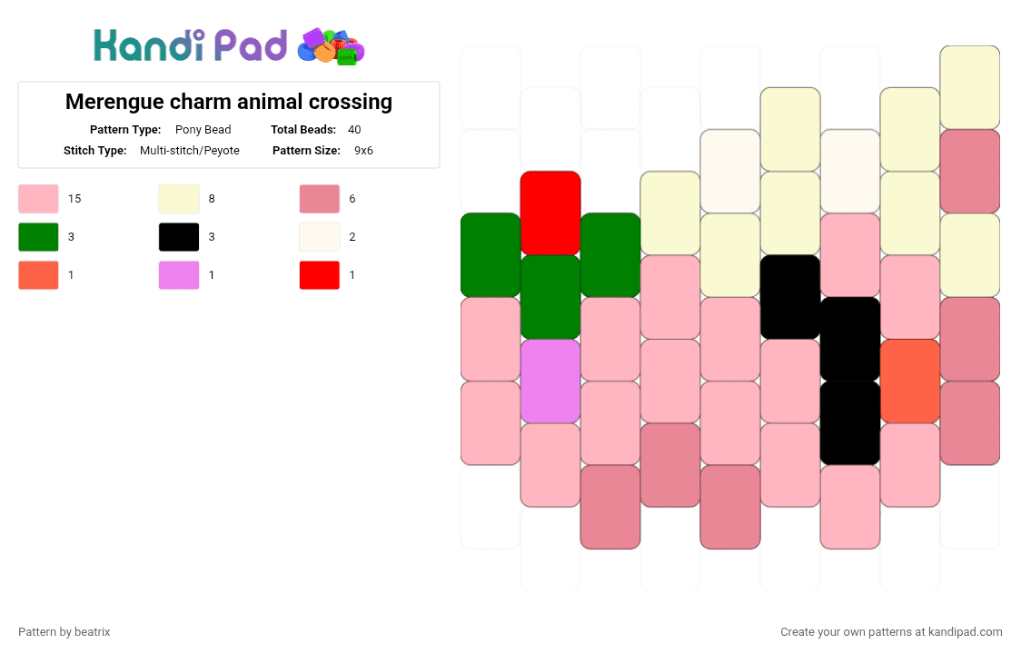 Merengue charm animal crossing - Pony Bead Pattern by beatrix on Kandi Pad - pink