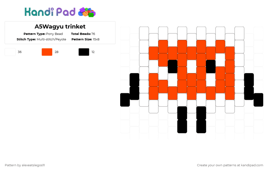 A5Wagyu trinket - Pony Bead Pattern by alexeatslegos11 on Kandi Pad - white,red,objectified,osc,object show