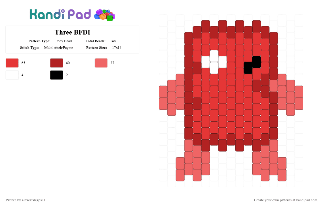 Three BFDI - Pony Bead Pattern by alexeatslegos11 on Kandi Pad - red,bfdi,number,three,character,osc