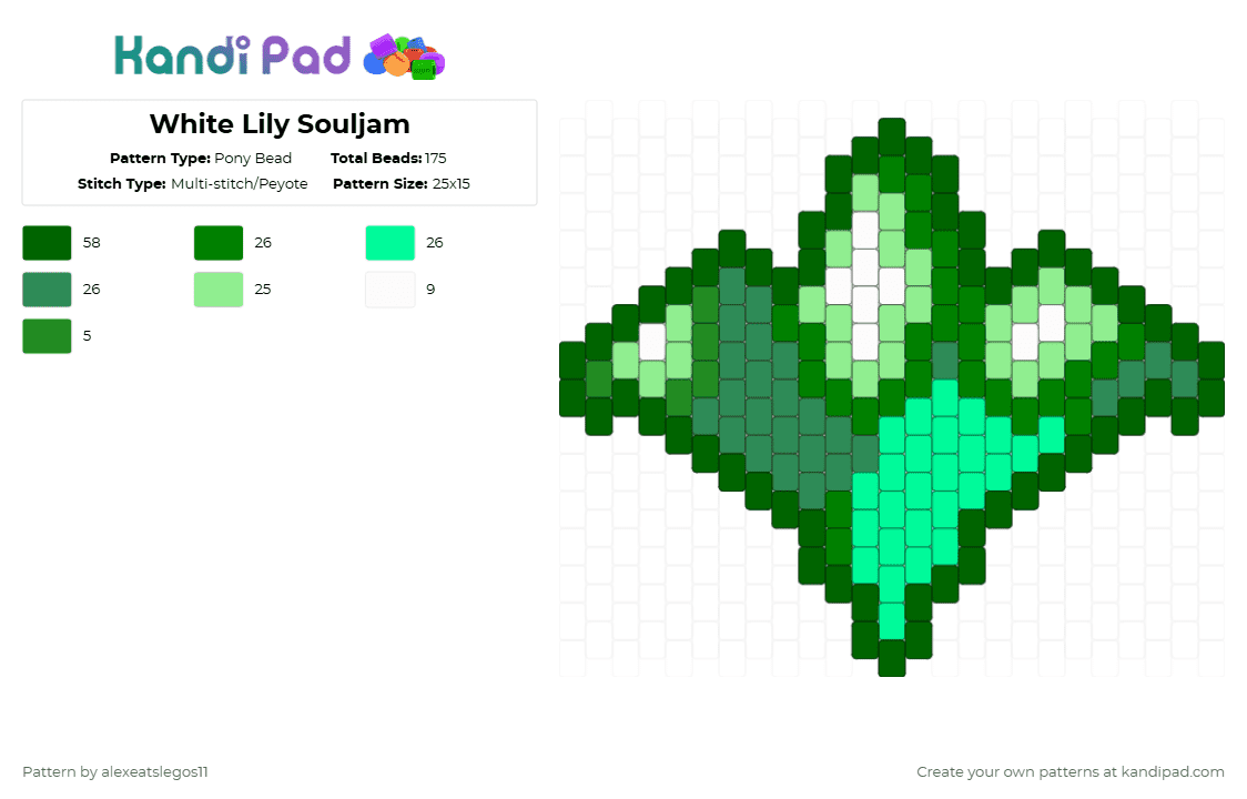 White Lily Souljam - Pony Bead Pattern by alexeatslegos11 on Kandi Pad - green,teal,crk,white lily,cookie run,cookie run kingdom,white lily cookie,ancient