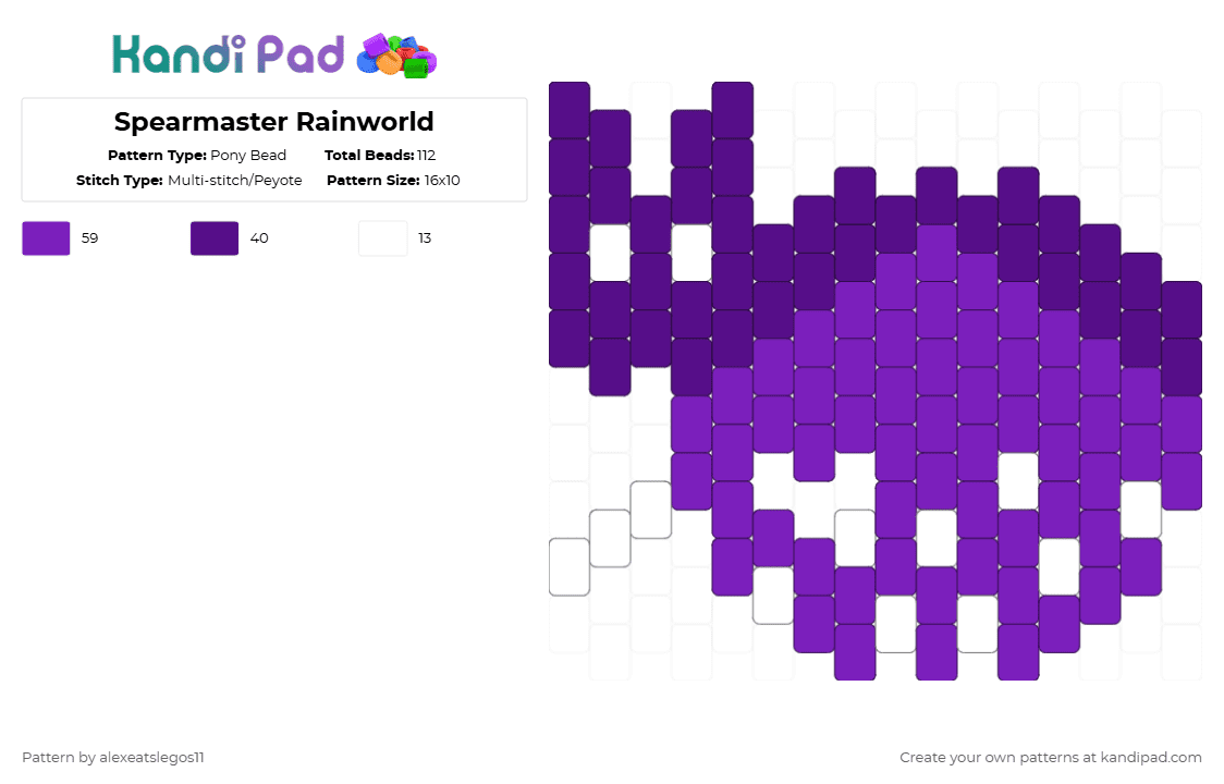 Spearmaster Rainworld - Pony Bead Pattern by alexeatslegos11 on Kandi Pad - purple,rainworld,spearmaster,slugcat