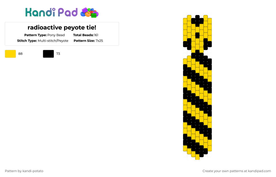 radioactive peyote tie! - Pony Bead Pattern by kandi-potato on Kandi Pad - black, yellow
