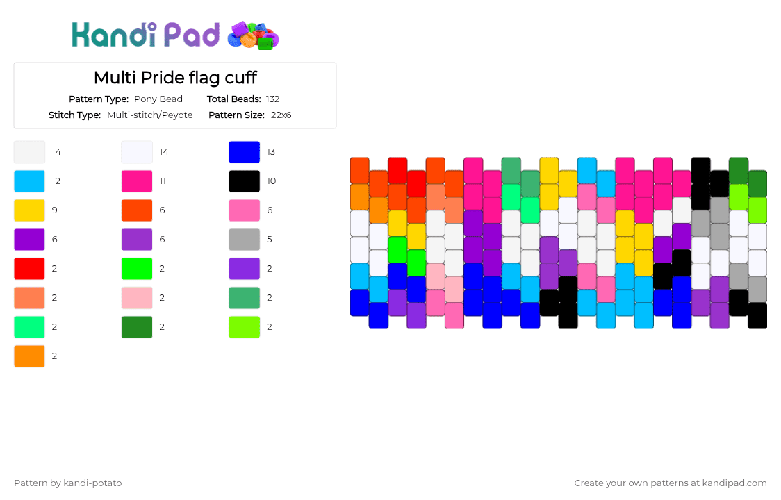 Multi Pride flag cuff - Pony Bead Pattern by kandi-potato on Kandi Pad - purple,pink,light blue