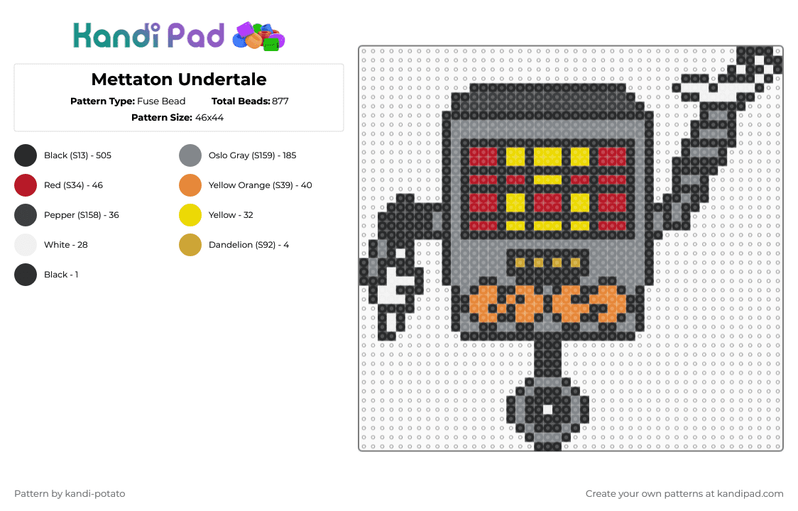 Mettaton Undertale - Fuse Bead Pattern by kandi-potato on Kandi Pad - black,gray,mettaton,undertale,deltarune
