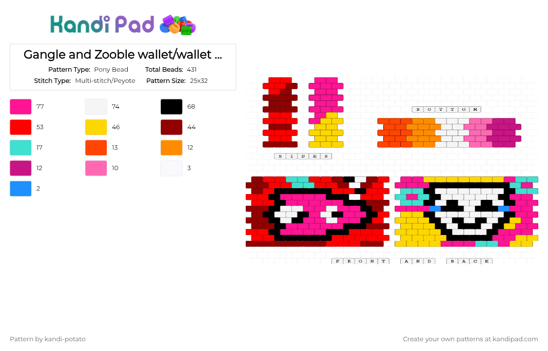 Gangle and Zooble wallet/wallet holder! - Pony Bead Pattern by kandi-potato on Kandi Pad - red,pink