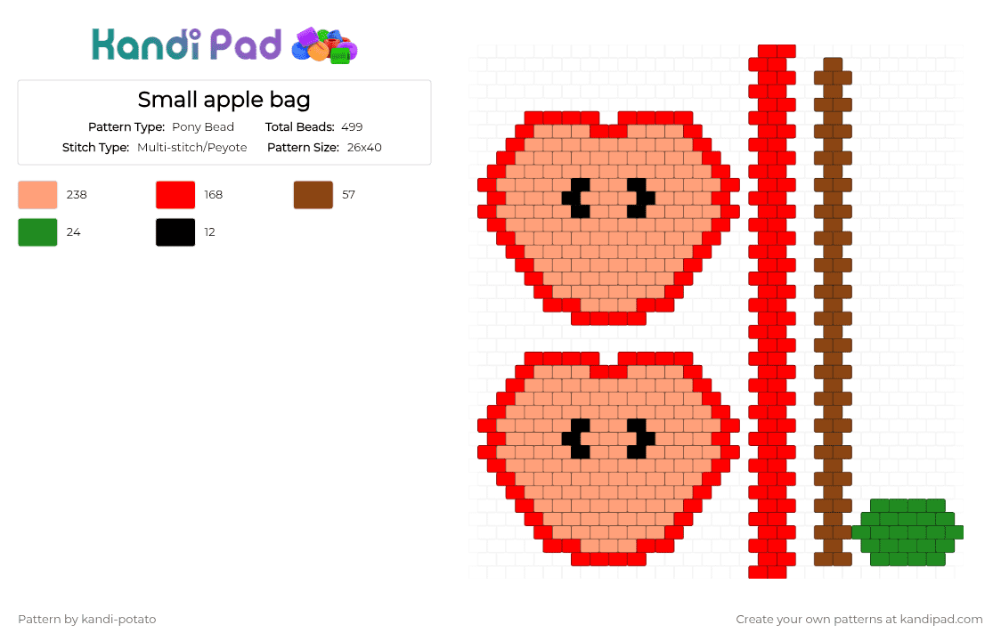 Small apple bag - Pony Bead Pattern by kandi-potato on Kandi Pad - red,orange