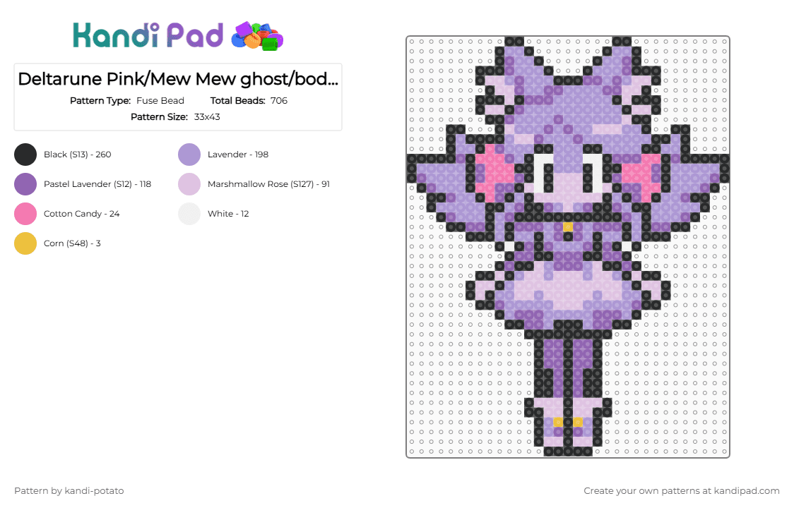 Deltarune Pink/Mew Mew ghost/body (chapter 5) - Fuse Bead Pattern by kandi-potato on Kandi Pad - deltarune, deltarune chapter 5, mad mew mew, mew mew, pink