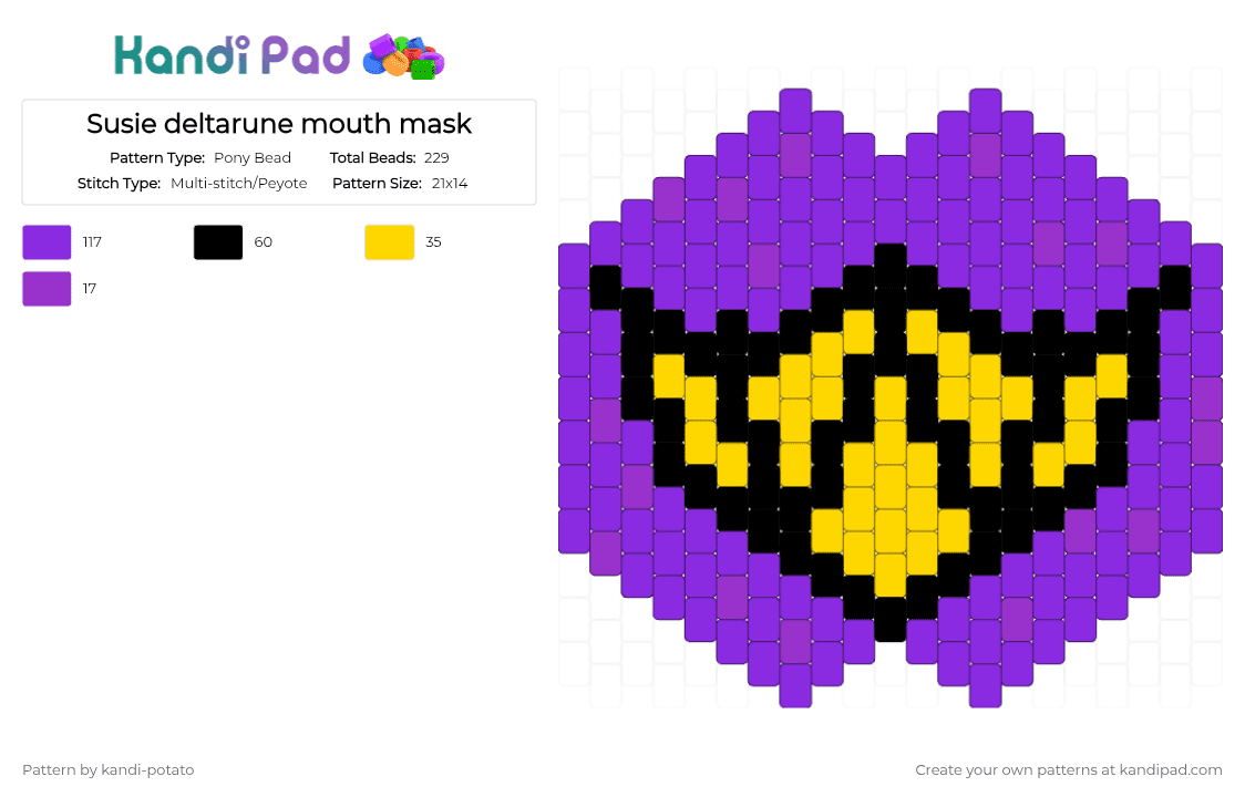 Susie deltarune mouth mask - Pony Bead Pattern by kandi-potato on Kandi Pad - purple