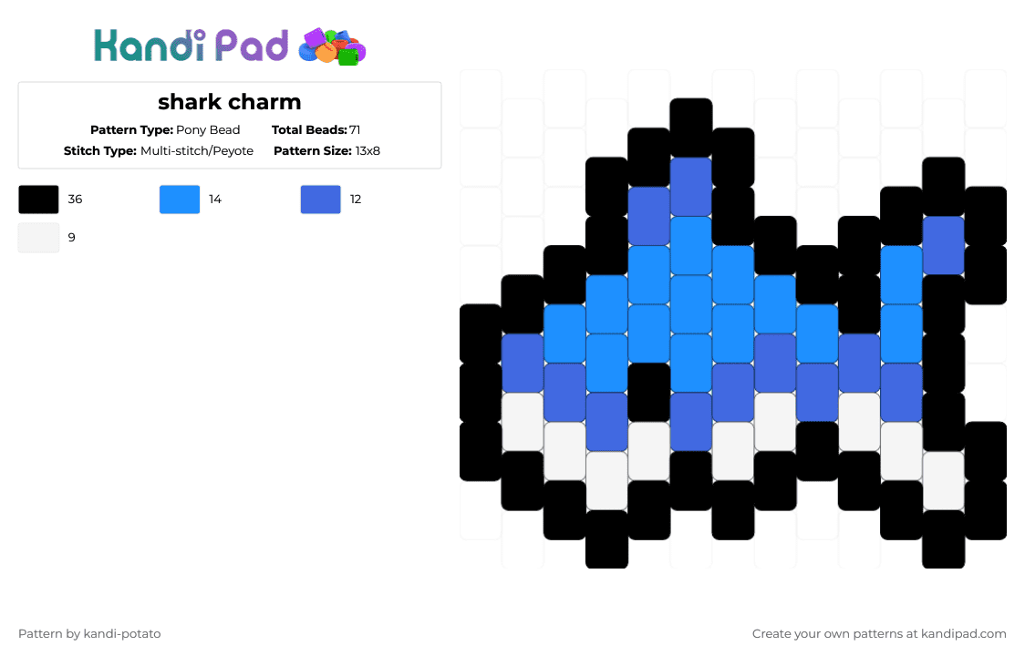 shark charm - Pony Bead Pattern by kandi-potato on Kandi Pad - blue,light blue,cotdcuteanimals