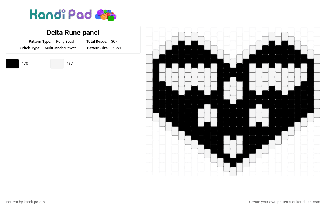 Delta Rune panel - Pony Bead Pattern by kandi-potato on Kandi Pad - black, white