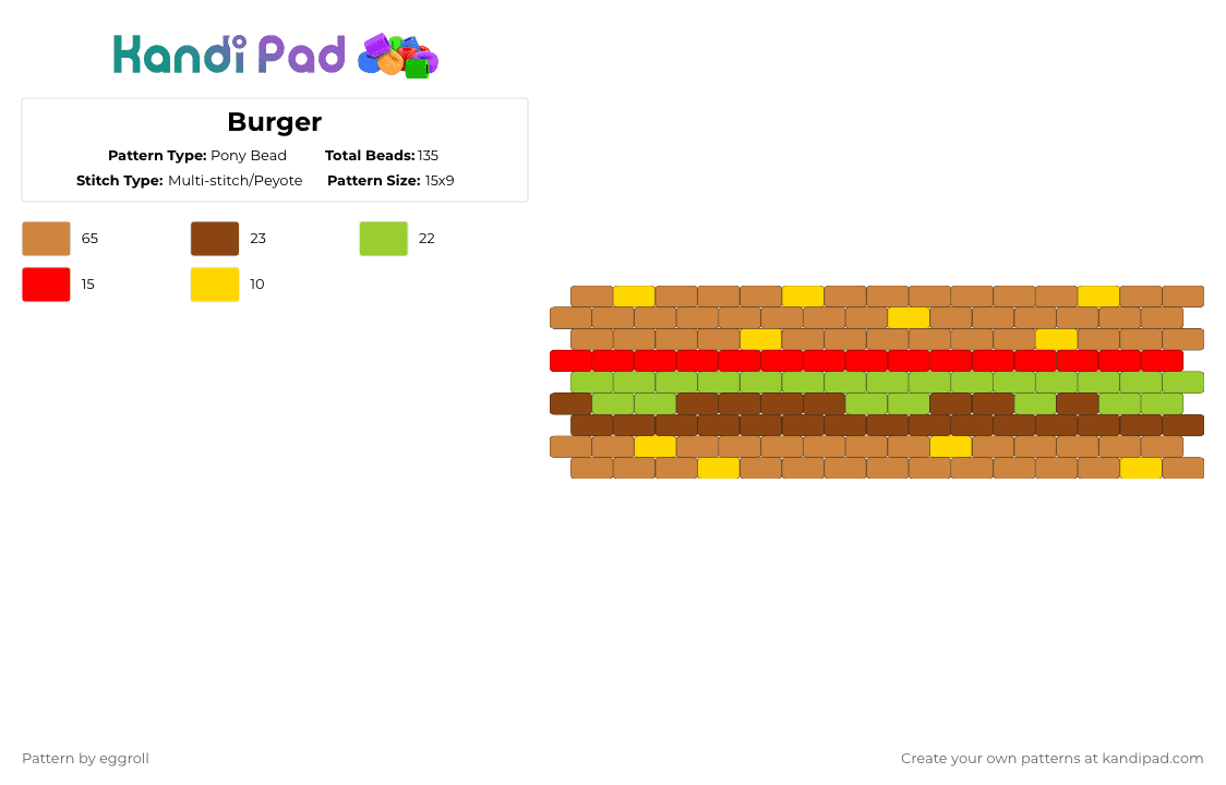 Burger - Pony Bead Pattern by eggroll on Kandi Pad - orange,red,cotdrestaurants,burger,yummerz
