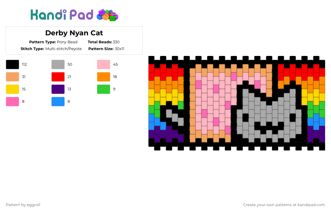 Derby Nyan Cat - Pony Bead Pattern by eggroll on Kandi Pad - orange,pink,beige