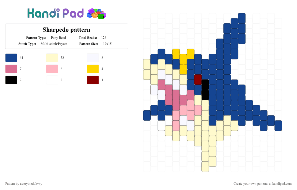 Sharpedo pattern - Pony Bead Pattern by averytheduhvvy on Kandi Pad - blue,yellow,pokemon,sharpedo,water type pokmon,shark