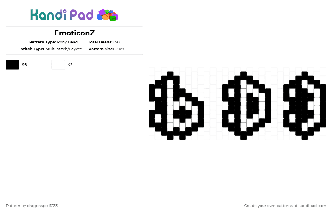 EmoticonZ - Pony Bead Pattern by averytheduhvvy on Kandi Pad - white,black