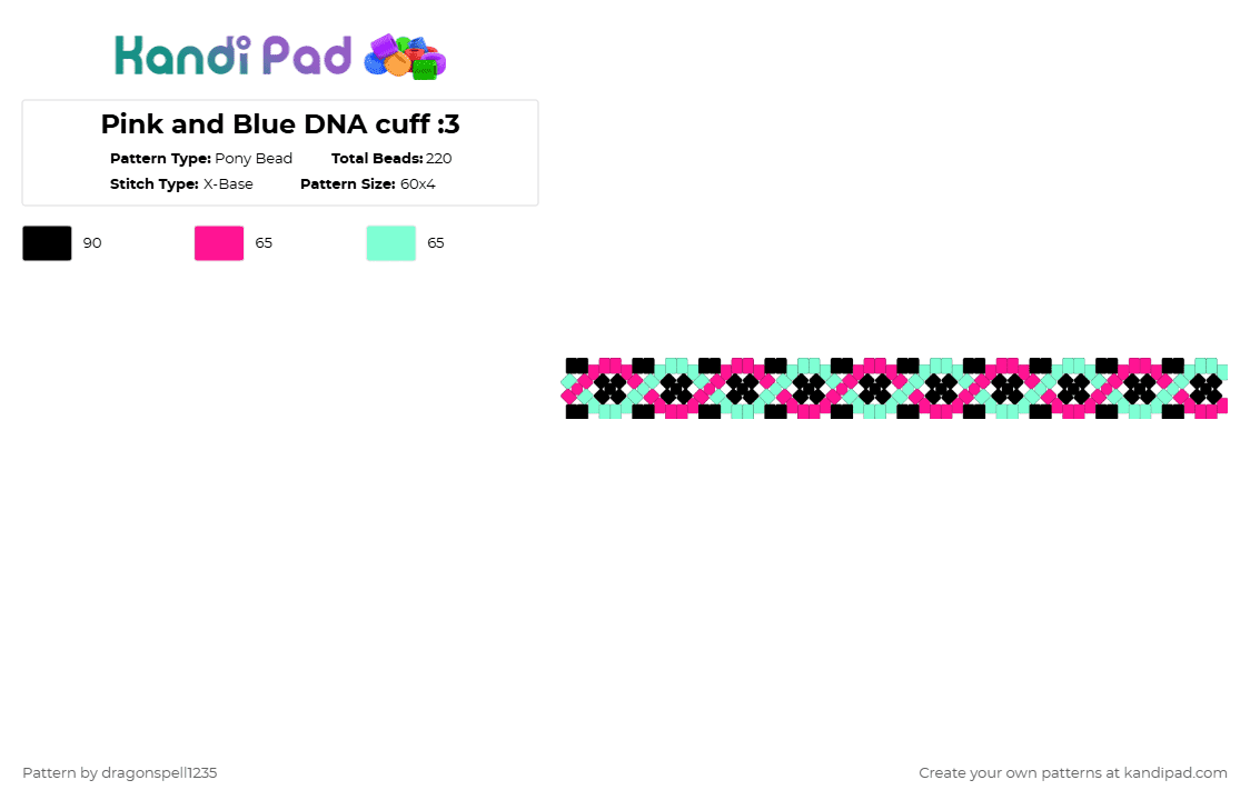 Pink and Blue DNA cuff :3 - Pony Bead Pattern by averytheduhvvy on Kandi Pad - pink,teal,blue,dna cuff,multicolored,simple,dna