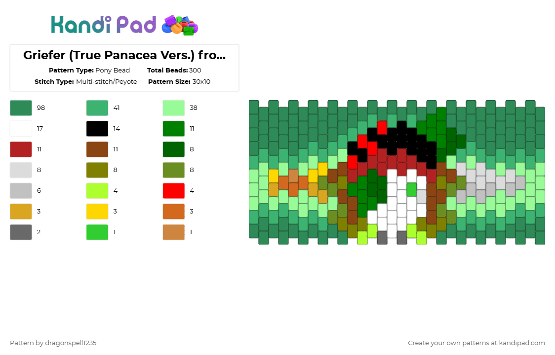 Griefer (True Panacea Vers.) from Block Tales - Pony Bead Pattern by averytheduhvvy on Kandi Pad - green,teal,block tales,bt,bt roblox,roblox,griefer,blocktales