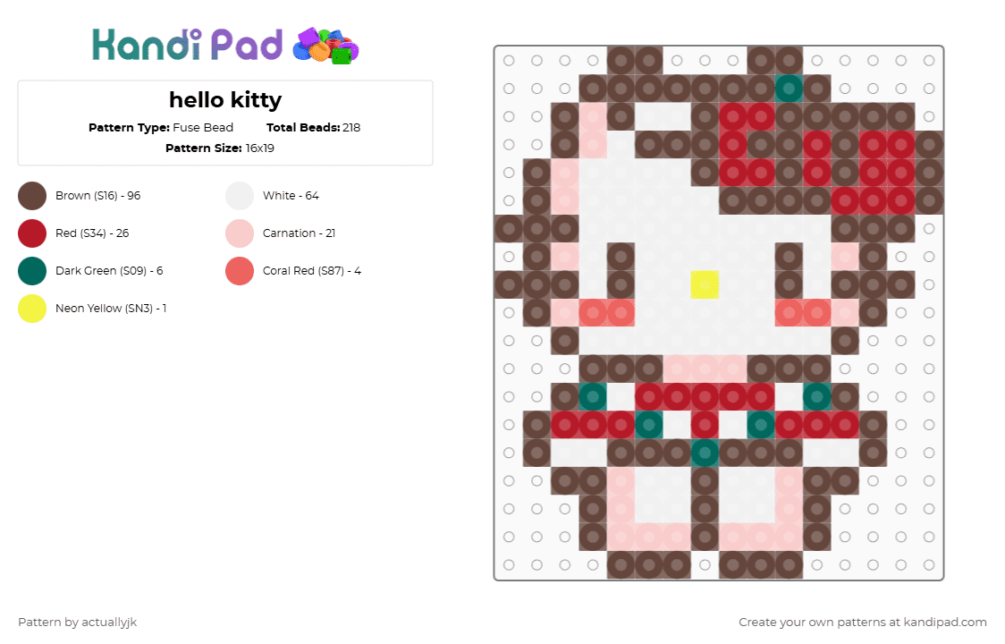 hello kitty - Fuse Bead Pattern by actuallyjk on Kandi Pad - brown,red
