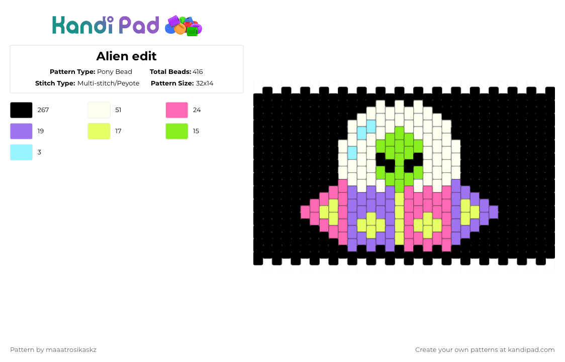 Alien edit - Pony Bead Pattern by maaatrosikaskz on Kandi Pad - black,pink,purple