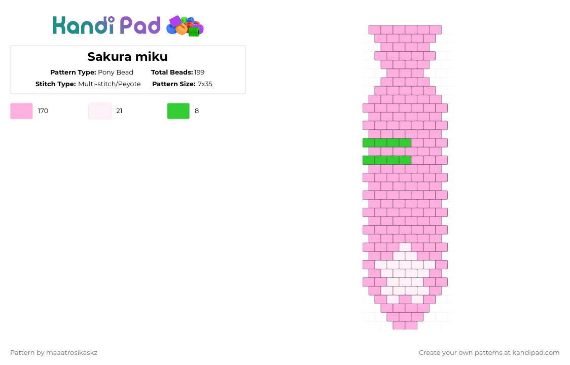 Sakura miku - Pony Bead Pattern by maaatrosikaskz on Kandi Pad - pink