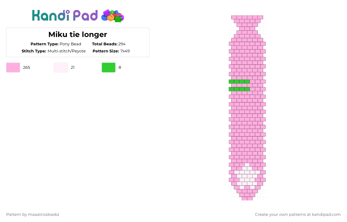 Miku tie longer - Pony Bead Pattern by maaatrosikaskz on Kandi Pad - pink