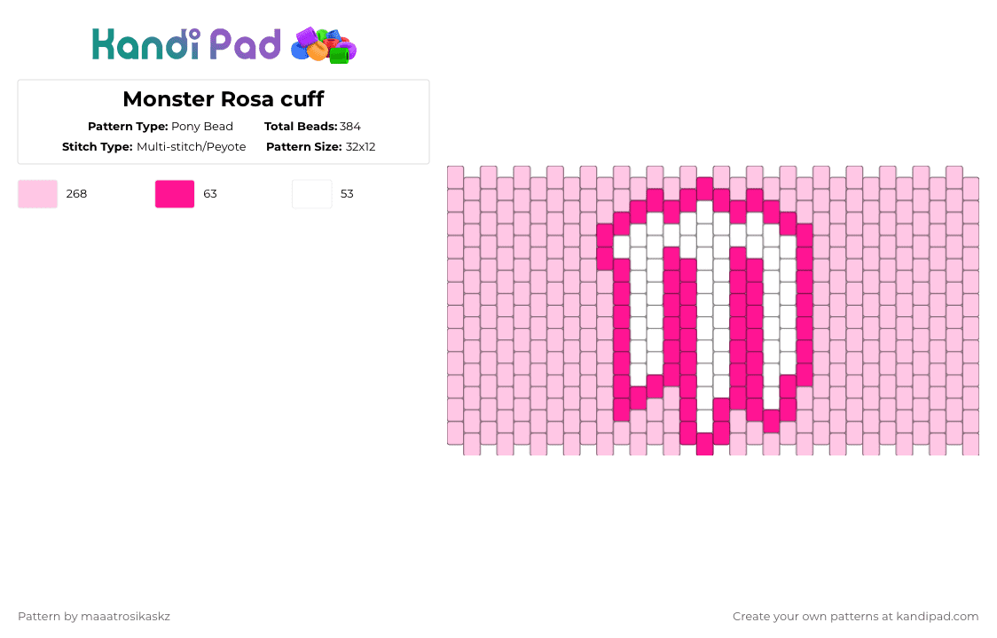 Monster Rosa cuff - Pony Bead Pattern by maaatrosikaskz on Kandi Pad - pink,monster,soda can,alt,2020,ultra rosa