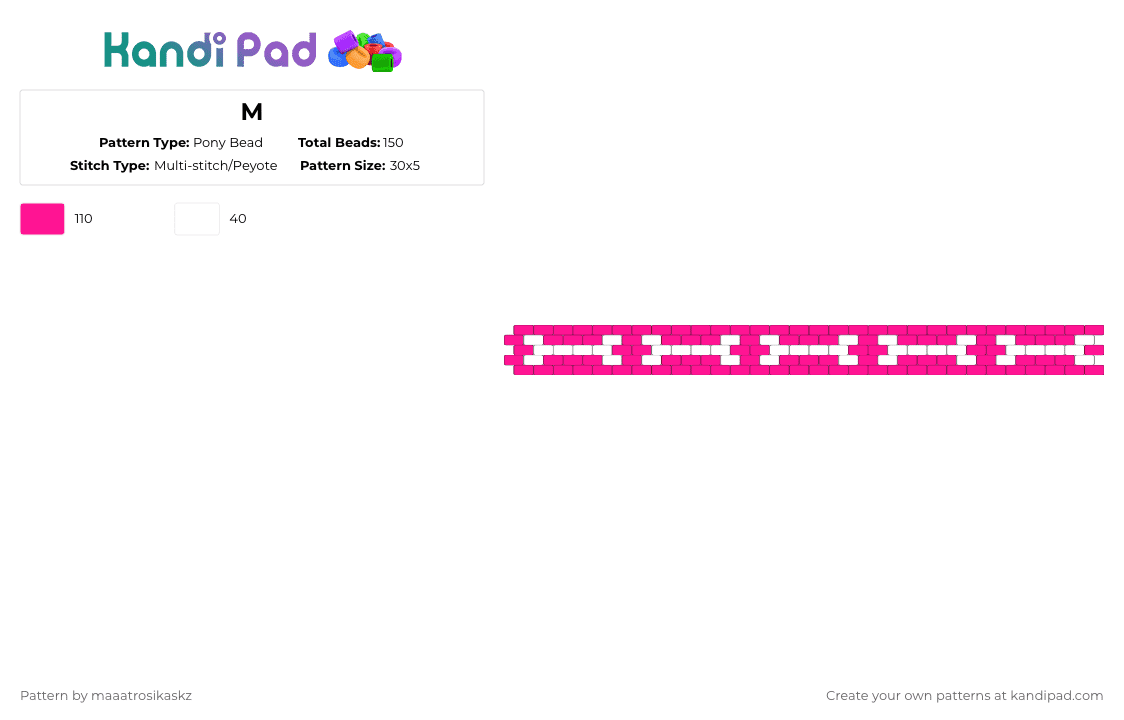 M - Pony Bead Pattern by maaatrosikaskz on Kandi Pad - white,pink